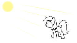 Size: 3840x2160 | Tagged: safe, artist:purblehoers, imported from derpibooru, lyra heartstrings, unicorn, black and white, comfy, crepuscular rays, eyes closed, female, grayscale, happy, mare, monochrome, simple background, sketch, smiling, solo, standing, sun, white background