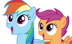 Size: 923x564 | Tagged: safe, artist:twilyisbestpone, edit, edited screencap, imported from derpibooru, screencap, rainbow dash, scootaloo, pegasus, pony, newbie dash, season 6, background removed, duo, female, filly, foal, mare, not a vector, open mouth, open smile, simple background, smiling, transparent background