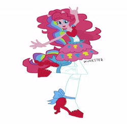 Size: 3718x3608 | Tagged: safe, imported from derpibooru, pinkie pie, equestria girls, devil horn (gesture), ponied up, simple background, standing, standing on one leg, white background