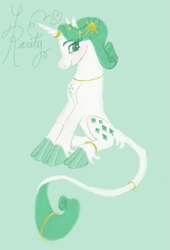 Size: 691x1017 | Tagged: safe, artist:freedomeverlasting, imported from derpibooru, rarity, pony, unicorn, green background, leonine tail, simple background, sitting, solo, tail