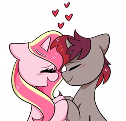 Size: 1912x1832 | Tagged: safe, artist:kittyrosie, imported from derpibooru, oc, oc only, oc:rosa flame, pony, unicorn, bust, duo, eyes closed, heart, simple background, white background