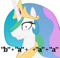 Size: 526x513 | Tagged: safe, edit, imported from derpibooru, princess celestia, banana, code, food, javascript, joke, programming, trollestia