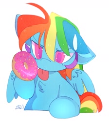 Size: 1637x1831 | Tagged: safe, artist:haichiroo, imported from derpibooru, rainbow dash, pegasus, pony, chest fluff, donut, food, one ear down, simple background, solo, tongue out, white background