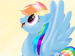 Size: 1200x900 | Tagged: safe, artist:addelum, imported from derpibooru, rainbow dash, pegasus, pony, open mouth, rainbow dash day, simple background, solo, spread wings, wings