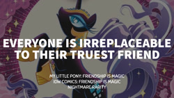 Size: 1280x720 | Tagged: safe, edit, editor:quoterific, idw, imported from derpibooru, nightmare rarity, alicorn, pony, female, mare, moon, nightmare rarity (idw), solo, text