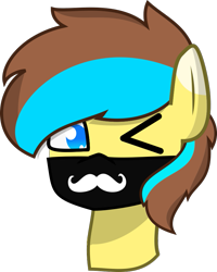 Size: 725x908 | Tagged: safe, artist:samsailz, imported from derpibooru, oc, oc only, pony, bust, commission, cute, facial hair, mask, moustache, one eye closed, portrait, simple background, solo, transparent background, wink, ych result, your character here