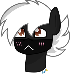 Size: 809x858 | Tagged: safe, artist:samsailz, imported from derpibooru, oc, oc only, earth pony, pony, blushing, bust, commission, cute, mask, portrait, sad, simple background, solo, transparent background, ych result, your character here