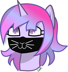 Size: 778x822 | Tagged: safe, artist:samsailz, imported from derpibooru, oc, oc only, cat, pony, unicorn, :3, bust, commission, cute, mask, portrait, simple background, solo, transparent background, ych result, your character here