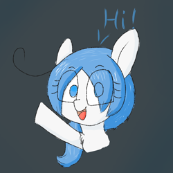 Size: 768x768 | Tagged: safe, artist:cherro, imported from derpibooru, oc, oc only, oc:mal, pony, dialogue, hi, looking at you, smiling, solo, waving at you