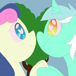 Size: 1024x1024 | Tagged: safe, artist:wrath-marionphauna, imported from derpibooru, bon bon, lyra heartstrings, sweetie drops, earth pony, pony, unicorn, cute, digital art, female, heart eyes, hearts and hooves day, lesbian, looking at each other, looking at someone, lyrabon, shipping, smiling, smiling at each other, wingding eyes