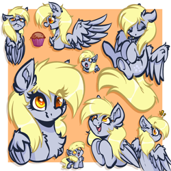 Size: 4000x4000 | Tagged: safe, artist:witchtaunter, imported from derpibooru, derpy hooves, pegasus, pony, bust, chest fluff, chibi, crying, cute, derp, ear fluff, excited, food, muffin, multeity, portrait, shoulder fluff, simple background, sleeping, smiling, surprised, unstoppable force of derp