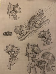 Size: 1550x2048 | Tagged: safe, artist:galaxy swirl, imported from derpibooru, rainbow dash, pegasus, pony, flying, goggles, monochrome, multeity, solo, traditional art