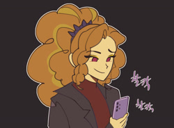 Size: 1280x941 | Tagged: safe, artist:eopo, imported from derpibooru, adagio dazzle, equestria girls, black background, cellphone, clothes, coat, cute, female, gray background, phone, simple background, smartphone, solo, sweater