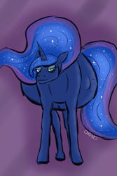 Size: 401x600 | Tagged: safe, artist:xenopony456, imported from derpibooru, princess luna, alicorn, pony, belly, big belly, ethereal mane, female, grumpy, kick, kicking, mare, pregluna, pregnant, princess, solo, starry mane, starry tail, tail, tired