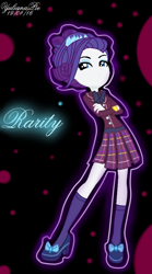 Size: 540x970 | Tagged: safe, artist:yulianapie26, imported from derpibooru, rarity, equestria girls, abstract background, clothes, clothes swap, crossed arms, crystal prep academy uniform, female, frown, school uniform, signature, skirt, solo