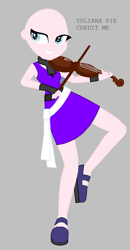 Size: 670x1286 | Tagged: safe, artist:yulianapie26, imported from derpibooru, equestria girls, bald, base, base used, clothes, eyelashes, female, gray background, grin, musical instrument, simple background, skirt, smiling, solo, violin