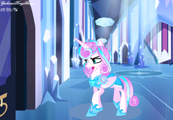Size: 994x692 | Tagged: safe, artist:yulianapie26, imported from derpibooru, princess flurry heart, alicorn, pony, base used, eyelashes, female, hoof shoes, mare, older, older flurry heart, open mouth, peytral, raised hoof, solo