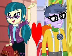 Size: 1062x829 | Tagged: safe, edit, imported from derpibooru, fine line, juniper montage, maxie, microchips, a fine line, equestria girls, equestria girls series, movie magic, spoiler:eqg specials, female, glasses, male, microjuniper, shipping, shipping domino, straight