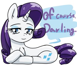 Size: 740x640 | Tagged: safe, alternate version, artist:batipin, imported from derpibooru, rarity, pony, unicorn, darling, lying down, simple background, solo, speech bubble, white background