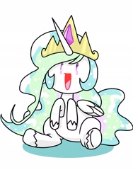 Size: 1440x1920 | Tagged: safe, artist:batipin, imported from derpibooru, princess celestia, alicorn, pony, chibi, crown, jewelry, open mouth, regalia, solo