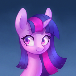 Size: 1600x1600 | Tagged: safe, artist:asimos, imported from derpibooru, twilight sparkle, pony, alternate hairstyle, bust, colored pupils, cute, female, mare, portrait, solo, twiabetes