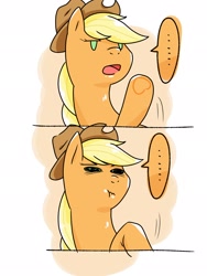 Size: 1536x2048 | Tagged: safe, artist:batipin, imported from derpibooru, applejack, earth pony, pony, ..., 2 panel comic, can't argue with that, comic, open mouth, reaction image, solo, speech bubble, speechless