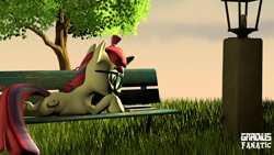 Size: 3413x1920 | Tagged: safe, artist:gradiusfanatic, imported from derpibooru, moondancer, pony, unicorn, 3d, bench, book, female, morning, reading, solo, source filmmaker, tree