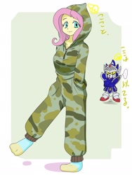 Size: 1536x2048 | Tagged: safe, alternate version, artist:batipin, imported from derpibooru, fluttershy, equestria girls, camouflage, clothes, cute, female, gameloft, gameloft interpretation, hand in pocket, hoodie, shyabetes, socks, stocking feet