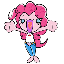 Size: 900x900 | Tagged: safe, artist:batipin, imported from derpibooru, pinkie pie, equestria girls, chibi, female, heart tongue, looking at you, open mouth, simple background, solo, spread arms, transparent background