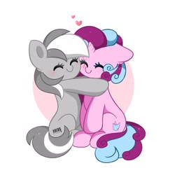 Size: 3892x4006 | Tagged: safe, artist:kittyrosie, imported from derpibooru, oc, oc only, earth pony, pony, unicorn, blushing, commission, cute, duo, earth pony oc, eyes closed, holiday, horn, hug, oc x oc, shipping, simple background, unicorn oc, valentine's day, white background, ych result