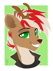 Size: 1000x1341 | Tagged: safe, artist:trickate, imported from derpibooru, oc, oc only, oc:benny chestnut, deer, deer pony, original species, pony, bust, horns, male, portrait, solo