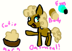 Size: 965x681 | Tagged: safe, artist:oatmeal-is-crazy, artist:potatoo-tree, imported from derpibooru, earth pony, pony, 2012, deviantart muro, female, food, mare, oatmeal, oats, reference sheet, solo