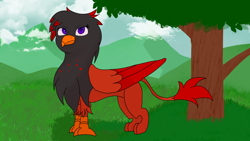Size: 3840x2160 | Tagged: safe, artist:scarlet3yes, imported from derpibooru, oc, oc only, griffon, scenery, solo, tree