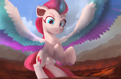 Size: 4896x3200 | Tagged: safe, artist:auroriia, imported from derpibooru, zipp storm, pegasus, pony, female, frown, g5, high res, looking at you, looking down, looking down at you, mare, my little pony: a new generation, rearing, solo, spread wings, unamused, wings