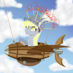 Size: 1280x1280 | Tagged: safe, artist:katelynleeann42, imported from derpibooru, derpy hooves, pony, colander, februpony, flying machine, helmet, muffin 1, plane, solo