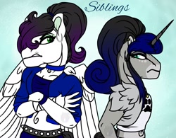 Size: 1451x1132 | Tagged: safe, artist:teonnakatztkgs, imported from derpibooru, oc, oc only, anthro, pegasus, unicorn, choker, clothes, crossed arms, duo, female, horn, pegasus oc, unicorn oc, wings