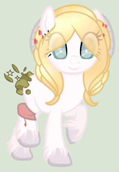 Size: 600x864 | Tagged: safe, artist:yulianapie26, imported from derpibooru, oc, oc only, earth pony, pony, earth pony oc, eye clipping through hair, eyelashes, raised hoof, simple background, solo, unshorn fetlocks