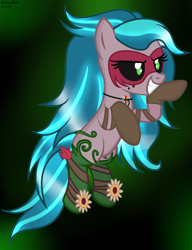 Size: 1524x1988 | Tagged: safe, artist:yulianapie26, imported from derpibooru, gaea everfree, gloriosa daisy, earth pony, pony, equestria girls, legend of everfree, equestria girls ponified, female, grin, mare, mask, ponified, rearing, smiling, solo