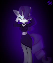 Size: 2625x3111 | Tagged: safe, artist:toxinagraphica, imported from derpibooru, rarity, anthro, unicorn, bedroom eyes, breasts, cheek fluff, clothes, ear fluff, eyelashes, eyeshadow, female, fluffy, jewelry, makeup, mare, necklace, nun, nun rarity, signature, smiling, solo, stockings, thigh highs