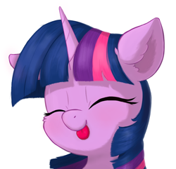 Size: 936x902 | Tagged: safe, artist:hsf, imported from derpibooru, twilight sparkle, pony, unicorn, :p, blushing, bust, cute, ear fluff, eyes closed, female, horn, mare, portrait, simple background, solo, tongue out, twiabetes, unicorn twilight, white background