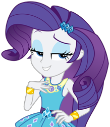 Size: 2631x3016 | Tagged: safe, artist:sketchmcreations, imported from derpibooru, rarity, equestria girls, equestria girls series, holidays unwrapped, spoiler:eqg series (season 2), bracelet, dreamworks face, eyeshadow, female, geode of shielding, grin, hand on chest, hand on hip, high res, jewelry, lidded eyes, magical geodes, makeup, o come all ye squashful, raised eyebrow, rarity peplum dress, simple background, smiling, solo, transparent background, vector