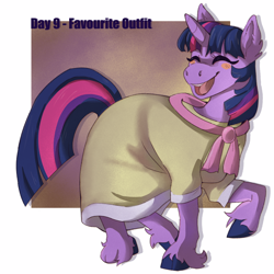 Size: 2000x2000 | Tagged: safe, artist:cinnamonsparx, imported from derpibooru, twilight sparkle, pony, unicorn, sweet and elite, birthday dress, cute, eyes closed, februpony, female, happy, mare, open mouth, open smile, raised hoof, smiling, solo, twiabetes, unicorn twilight, unshorn fetlocks