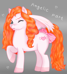 Size: 2335x2569 | Tagged: safe, artist:itslage, imported from derpibooru, oc, oc only, pegasus, pony, bow, colored hooves, female, hair bow, image, mare, one eye closed, png, raised hoof, solo, wings, wink