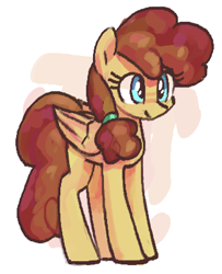 Size: 327x402 | Tagged: safe, artist:plunger, sunny delivery, pegasus, female, folded wings, full body, hair tie, hairtie, mare, simple background, smiling, solo, standing, wings