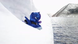 Size: 2048x1152 | Tagged: safe, imported from derpibooru, photographer:pakapaka1993, princess luna, pony, seapony (g4), irl, japan, mountain, ocean, photo, plushie, race swap, snow, solo, water, winter