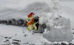 Size: 2048x1259 | Tagged: safe, imported from derpibooru, photographer:pakapaka1993, autumn blaze, kirin, pony, ice, icicle, irl, japan, photo, plushie, snow, solo, winter