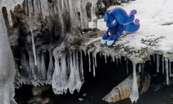 Size: 2048x1232 | Tagged: safe, imported from derpibooru, photographer:pakapaka1993, princess luna, pony, seapony (g4), ice, icicle, irl, japan, photo, plushie, snow, solo, winter