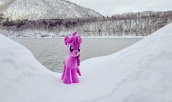 Size: 1024x609 | Tagged: safe, imported from derpibooru, photographer:pakapaka1993, berry punch, berryshine, earth pony, pony, irl, japan, mountain, photo, plushie, snow, solo, tree, winter