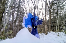 Size: 2048x1342 | Tagged: safe, imported from derpibooru, photographer:pakapaka1993, princess luna, alicorn, pony, irl, japan, photo, plushie, snow, solo, tree, winter