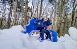 Size: 2048x1331 | Tagged: safe, imported from derpibooru, photographer:pakapaka1993, princess luna, alicorn, pony, irl, japan, photo, plushie, snow, solo, tree, winter